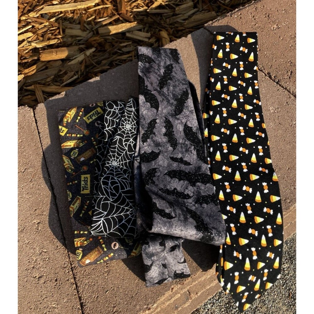 Lot of 4 Novelty Halloween Themed Neckties Bats Treats Webs